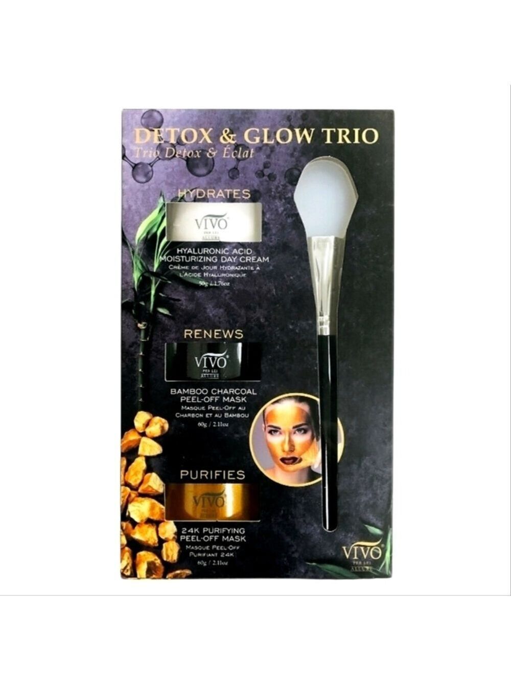 VIVO ALLURE DETOX & GLOW TRIO DAY CREAM BAMBOO MASK PURIFYING MASK